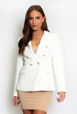  Golden Buttons Woven Double Breasted Blazer