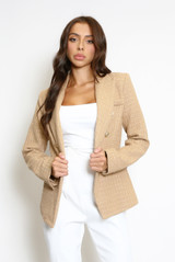  Golden Buttons Woven Double Breasted Blazer