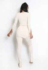 Button Sleeve Ribbed Long Jumper And Leggings Set