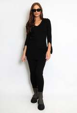 Button Sleeve Ribbed Long Jumper And Leggings Set