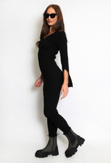 Button Sleeve Ribbed Long Jumper And Leggings Set