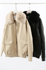 PU Jacket With Faux Fur Collar