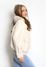 PU Jacket With Faux Fur Collar