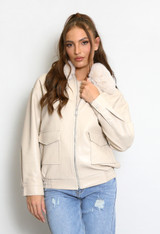 PU Jacket With Faux Fur Collar