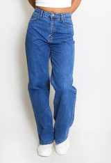 Dark Blue Straight Leg Denim Jeans