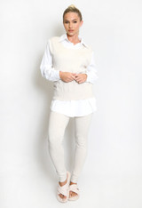 Knit Top With Shirt Hem And Leggings Set