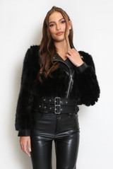 Faux Fur Panel Biker Jacket