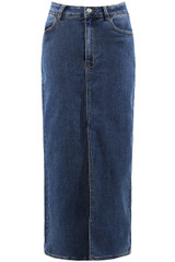 Front Slit Pocketed Denim Midi Skirt