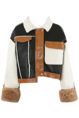 PU Borg Jacket With Faux Fur Cuff