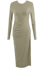 Side Ruched Long Sleeve Midi Dress