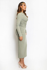 Side Ruched Long Sleeve Midi Dress