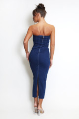 Denim Bandeau Slit Dress