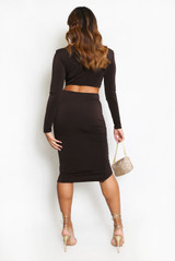 Cut Out Crop Top And Ruched Midi Skirt Set