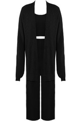 Three Piece Long Cardigan And Wide Leg Trouser Set 