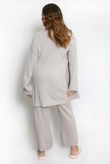 3Pc Knit Long Cardigan With Cami And Wide Leg Trouser Set 