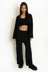 Three Piece Long Cardigan And Wide Leg Trouser Set 