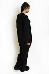 Three Piece Long Cardigan And Wide Leg Trouser Set 