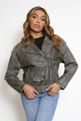 Faux Leather Washed Biker Jacket