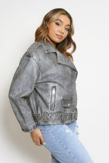 Faux Leather Washed Biker Jacket