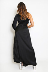 One Shoulder Satin Pleated Maxi Dress