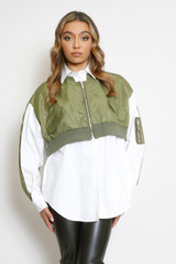 Faux Bomber Jacket With Shirt Hem