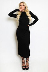 Raw Hem Long Sleeve Maxi Dress