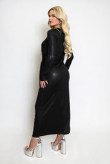 Metallic Long Sleeve Tie Side Maxi Dress