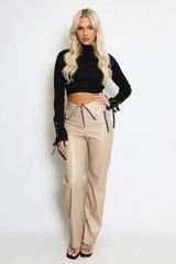 Fold Over PU Wide Leg Trouser