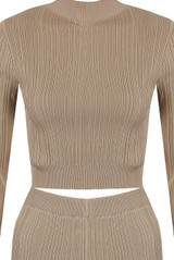 Ribbed High Neck Top And Flare Trouser Set