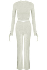 Ribbed High Neck Top And Flare Trouser Set
