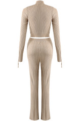 Ribbed High Neck Top And Flare Trouser Set