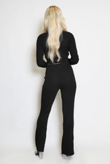Ribbed High Neck Top And Flare Trouser Set