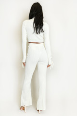 Ribbed High Neck Top And Flare Trouser Set