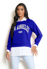 LOS ANGELES Sweatshirt with Shirt Underlay 