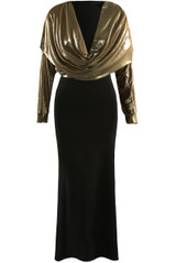 Metallic Cowl Hooded Maxi Dress