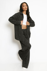 Tweed Check Blouse And Wide Leg Trouser Set