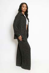 Tweed Check Blouse And Wide Leg Trouser Set