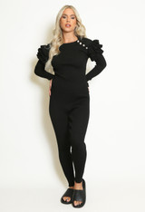 Ribbed Fine Knit Ruffle Jumper And Legging Set 