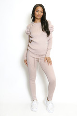 Ribbed Fine Knit Ruffle Jumper And Legging Set 