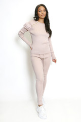 Ribbed Fine Knit Ruffle Jumper And Legging Set 