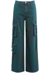 Teal Wash Denim Cargo Jeans