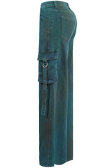 Teal Wash Denim Cargo Jeans