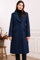 Blue Wool Front Pocketed Long Coat Blue Wool Front Pocketed Long Coat