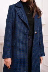 Blue Wool Front Pocketed Long Coat Blue Wool Front Pocketed Long Coat