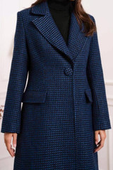 Blue Wool Front Pocketed Long Coat Blue Wool Front Pocketed Long Coat