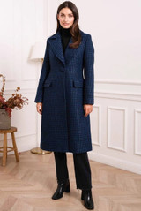 Blue Wool Front Pocketed Long Coat