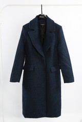 Blue Wool Front Pocketed Long Coat