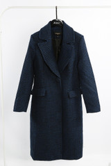 Blue Wool Front Pocketed Long Coat Blue Wool Front Pocketed Long Coat