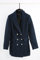 Blue Buttons Trim Mid Length Wool Blazer