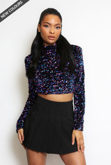 Sequin High Neck Long Sleeve Top 